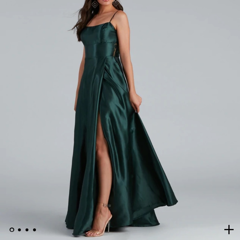 Lorella Satin Empire Lace Back Formal Dress
